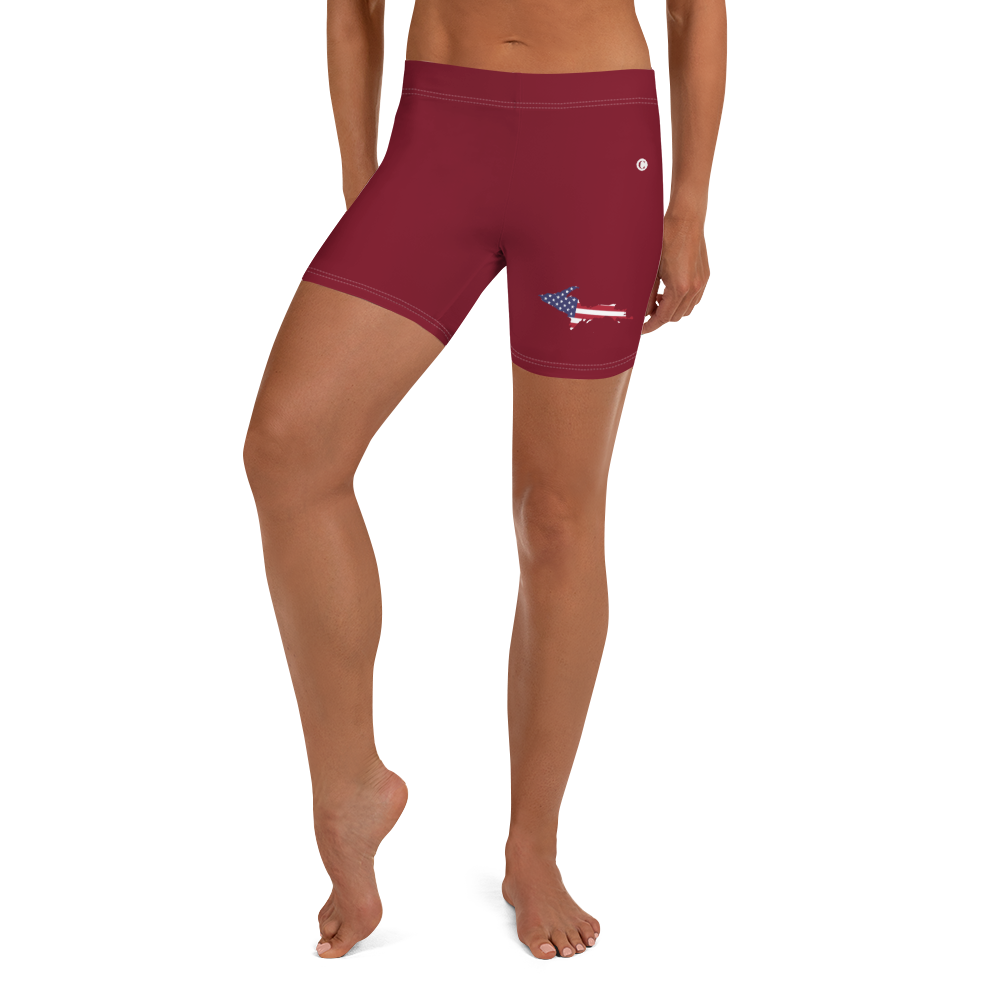 Michigan Upper Peninsula Tight Shorts (w/ UP Outline) | Burgandy