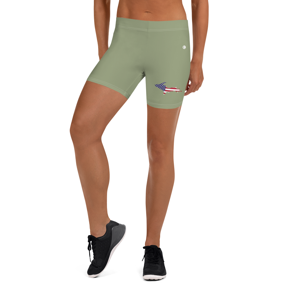 Michigan Upper Peninsula Tight Shorts (w/ UP Outline) | Beachgrass Green