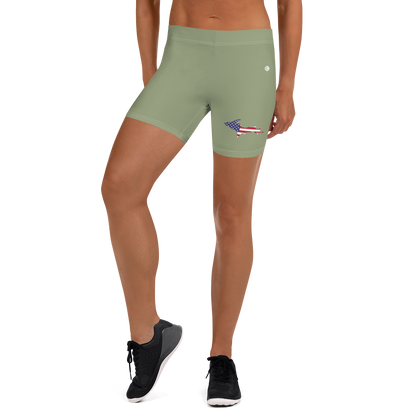 Michigan Upper Peninsula Tight Shorts (w/ UP Outline) | Beachgrass Green