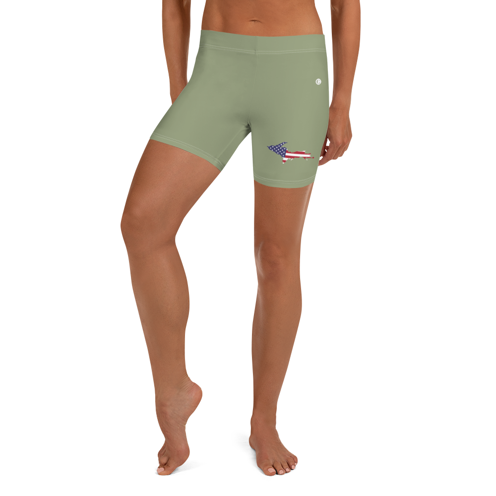 Michigan Upper Peninsula Tight Shorts (w/ UP Outline) | Beachgrass Green