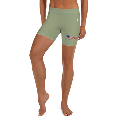 Michigan Upper Peninsula Tight Shorts (w/ UP Outline) | Beachgrass Green