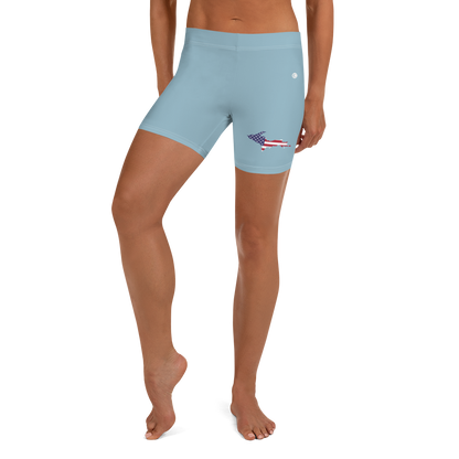 Michigan Upper Peninsula Tight Shorts (w/ UP Outline) | Opal Blue