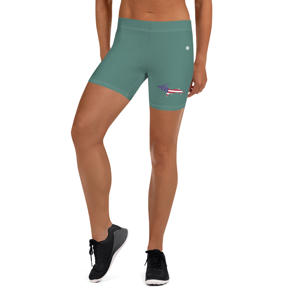 Michigan Upper Peninsula Tight Shorts (w/ UP Outline) | Copper Green