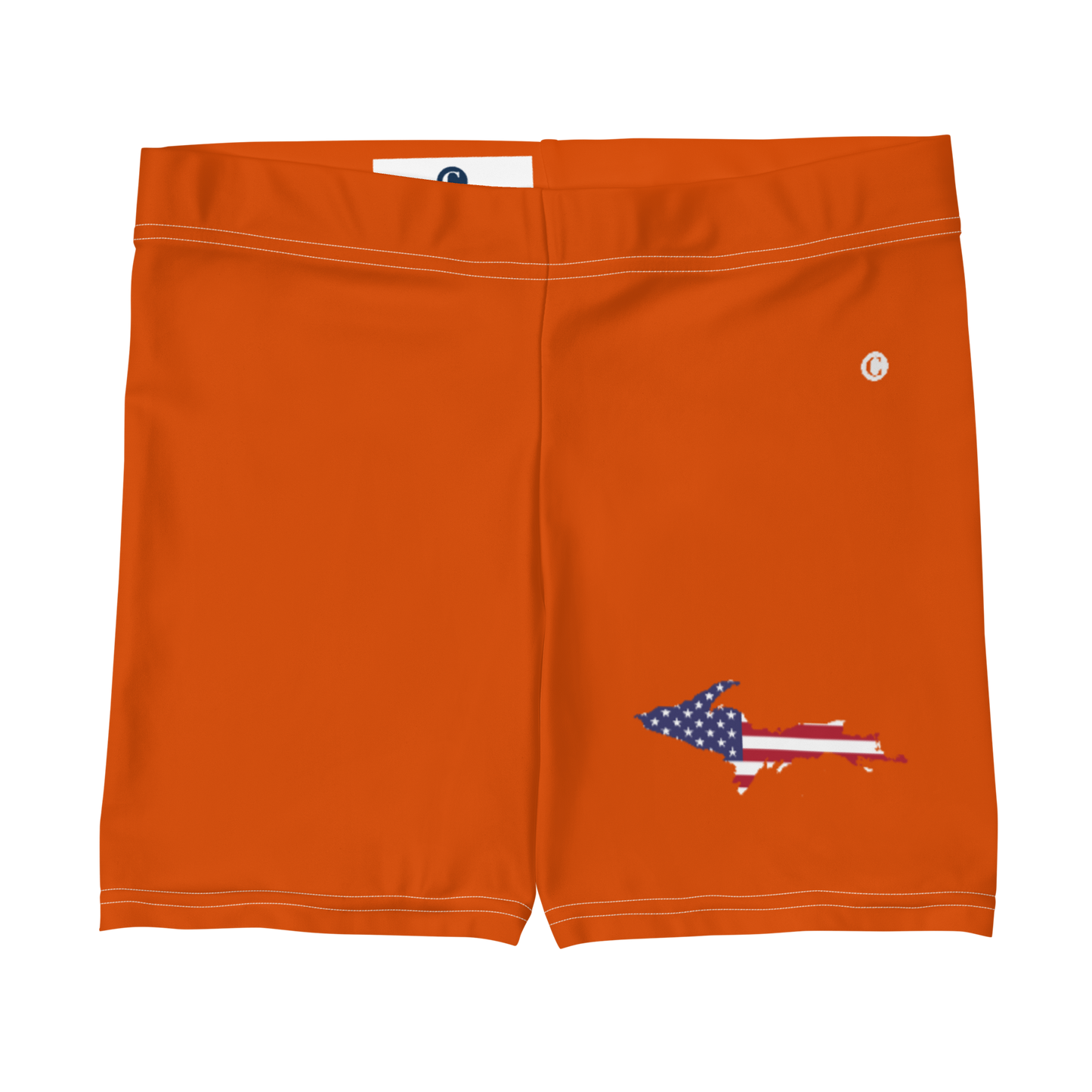 Michigan Upper Peninsula Tight Shorts (w/ UP Outline) | Maple Leaf Orange