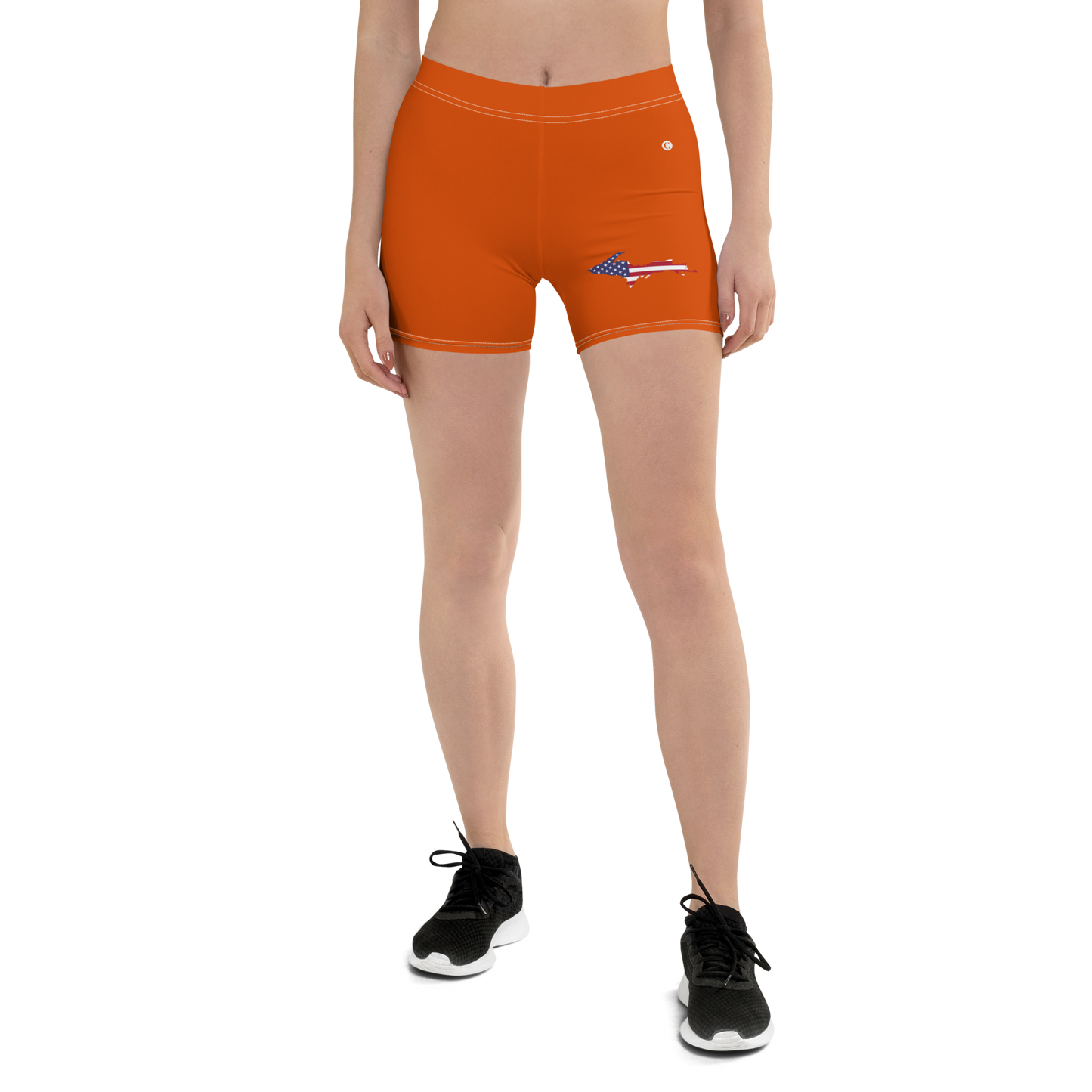 Michigan Upper Peninsula Tight Shorts (w/ UP Outline) | Maple Leaf Orange