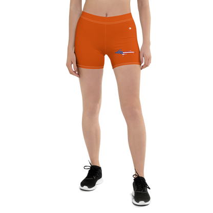 Michigan Upper Peninsula Tight Shorts (w/ UP Outline) | Maple Leaf Orange