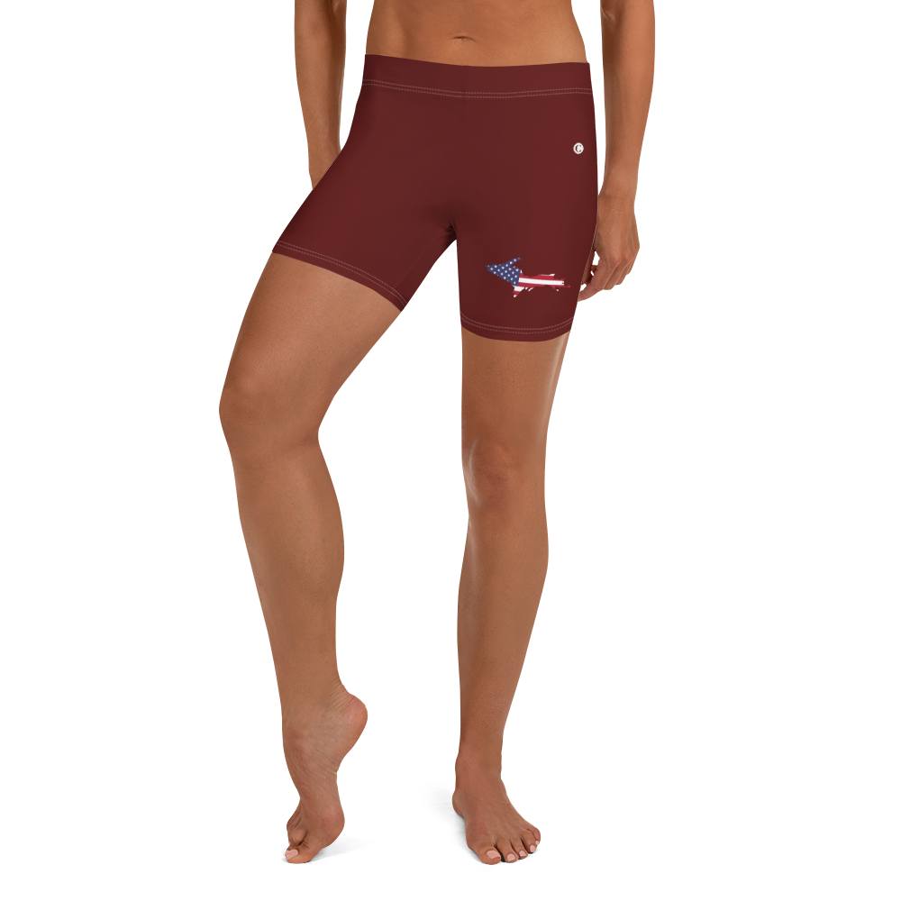 Michigan Upper Peninsula Tight Shorts (w/ UP Outline) | Cherrywood Color