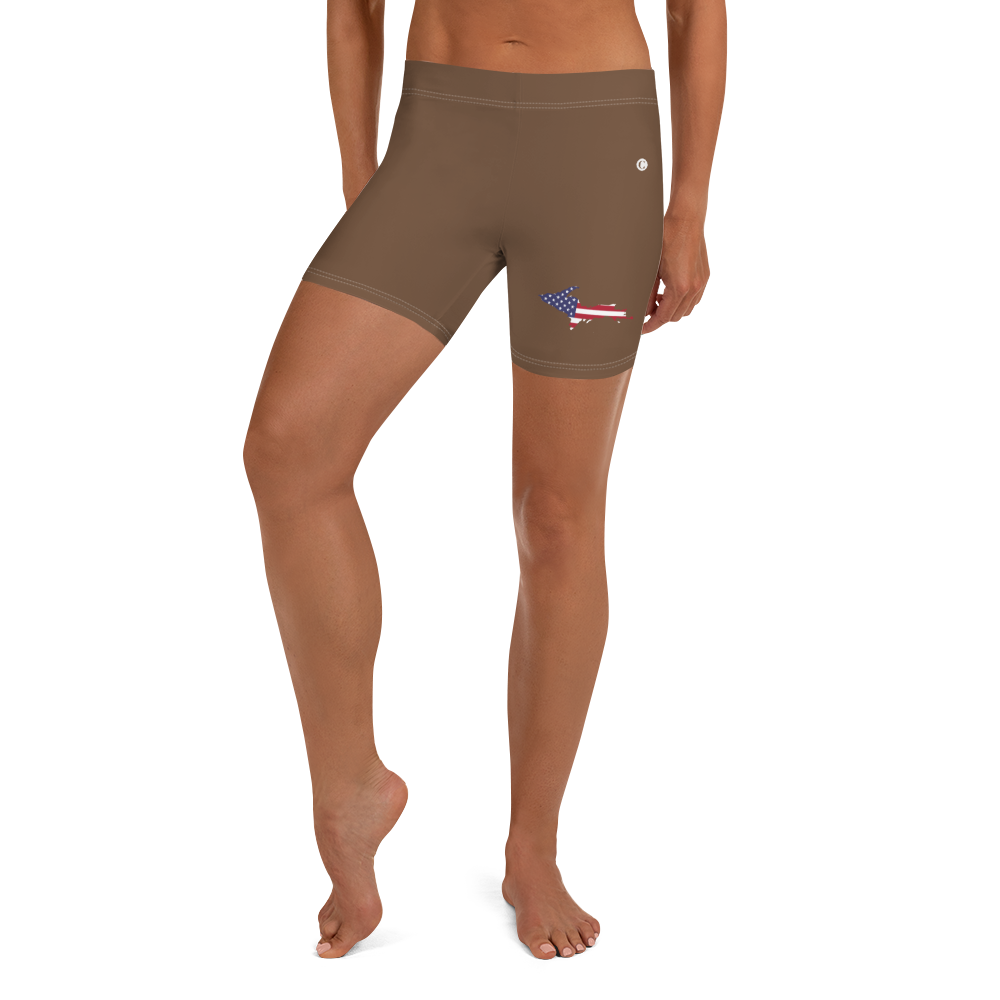 Michigan Upper Peninsula Tight Shorts (w/ UP Outline) | Coffee Color