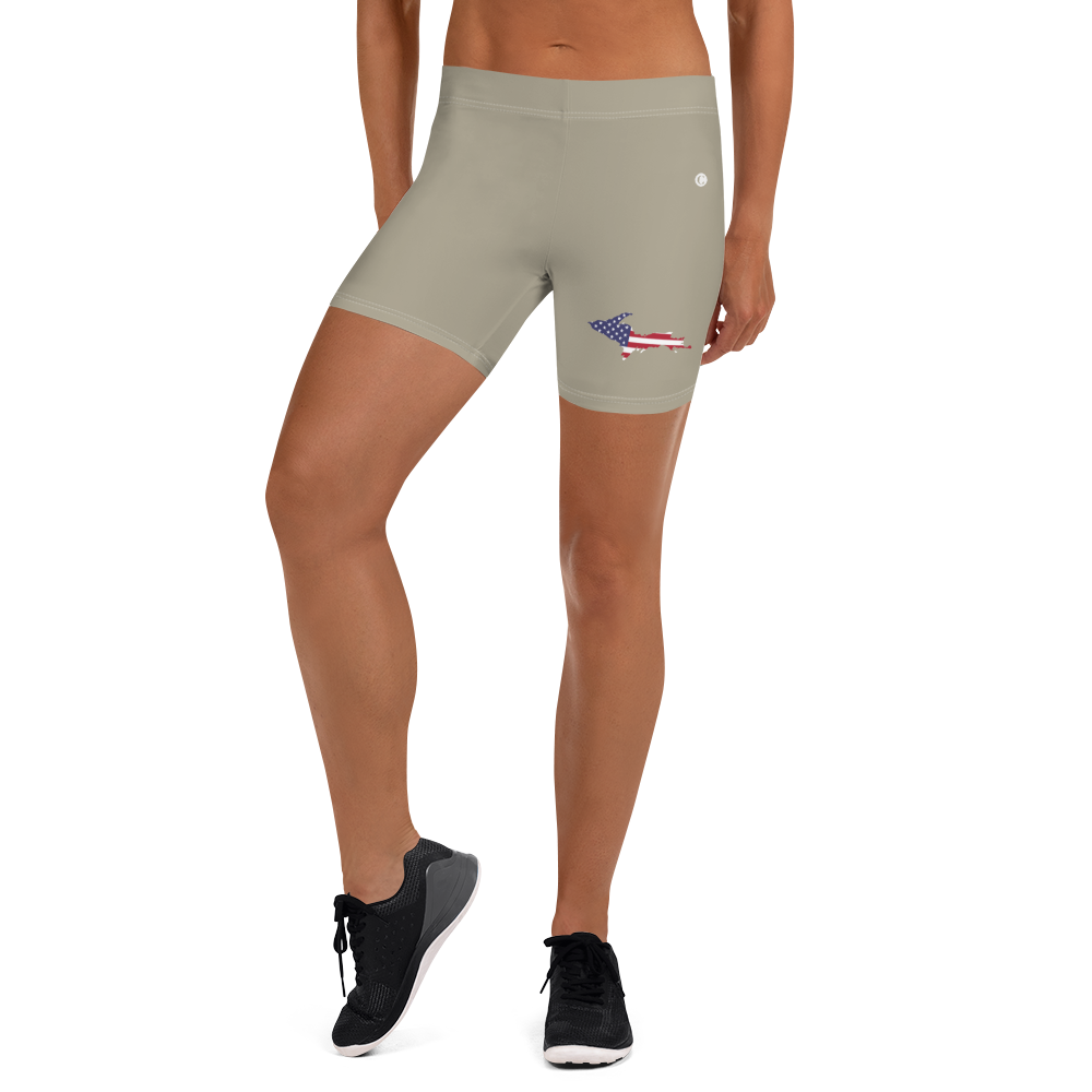 Michigan Upper Peninsula Tight Shorts (w/ UP Outline) | Petoskey Stone Beige