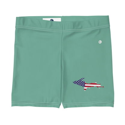 Michigan Upper Peninsula Tight Shorts (w/ UP Outline) | Metallic Mint Green