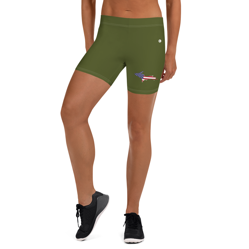Michigan Upper Peninsula Tight Shorts (w/ UP Outline) | Army Green
