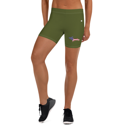 Michigan Upper Peninsula Tight Shorts (w/ UP Outline) | Army Green