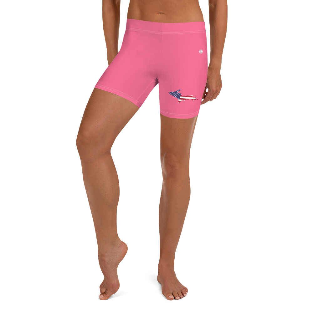 Michigan Upper Peninsula Tight Shorts (w/ UP Outline) | Rhodochrosite Pink