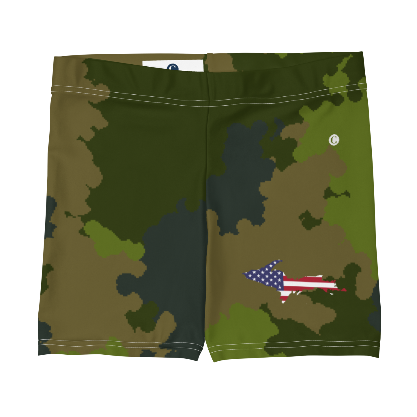 Michigan Upper Peninsula Tight Shorts (w/ UP Outline) | Woodland Camo