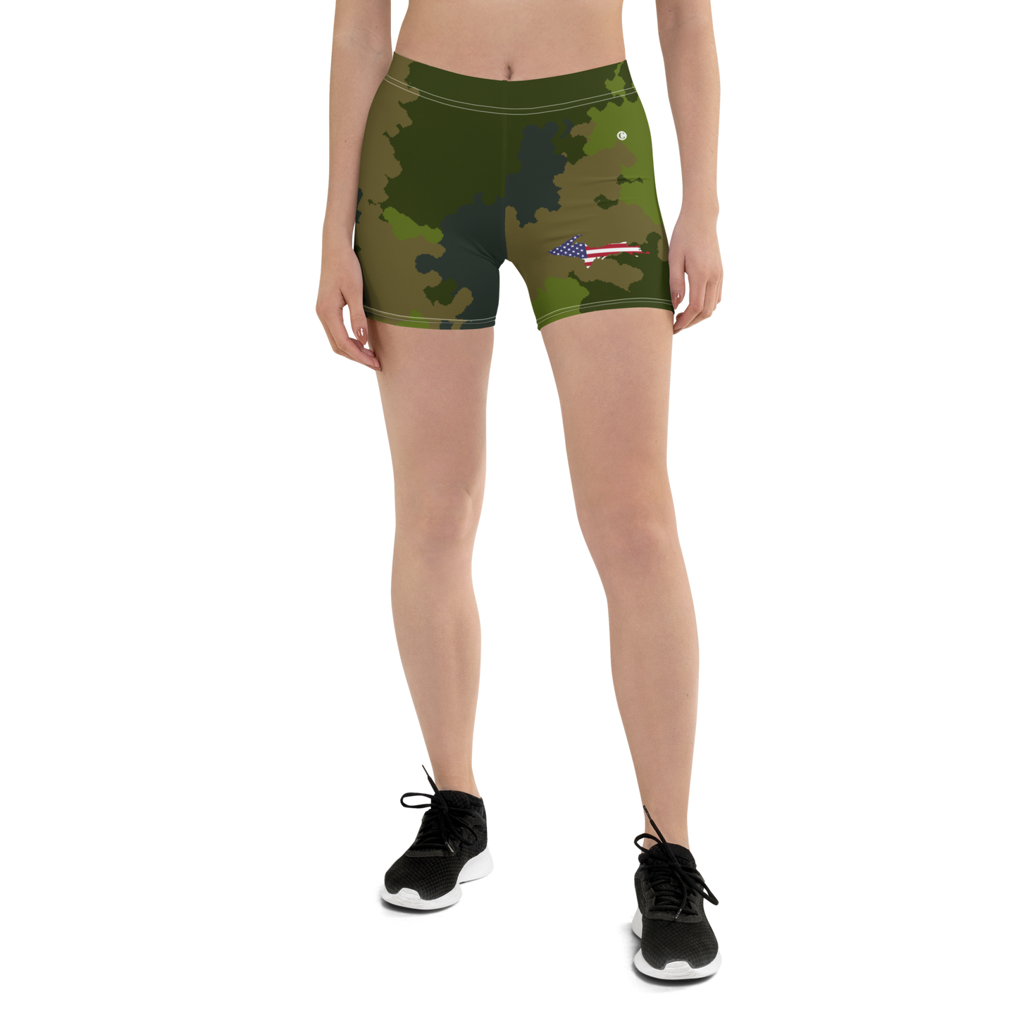 Michigan Upper Peninsula Tight Shorts (w/ UP Outline) | Woodland Camo