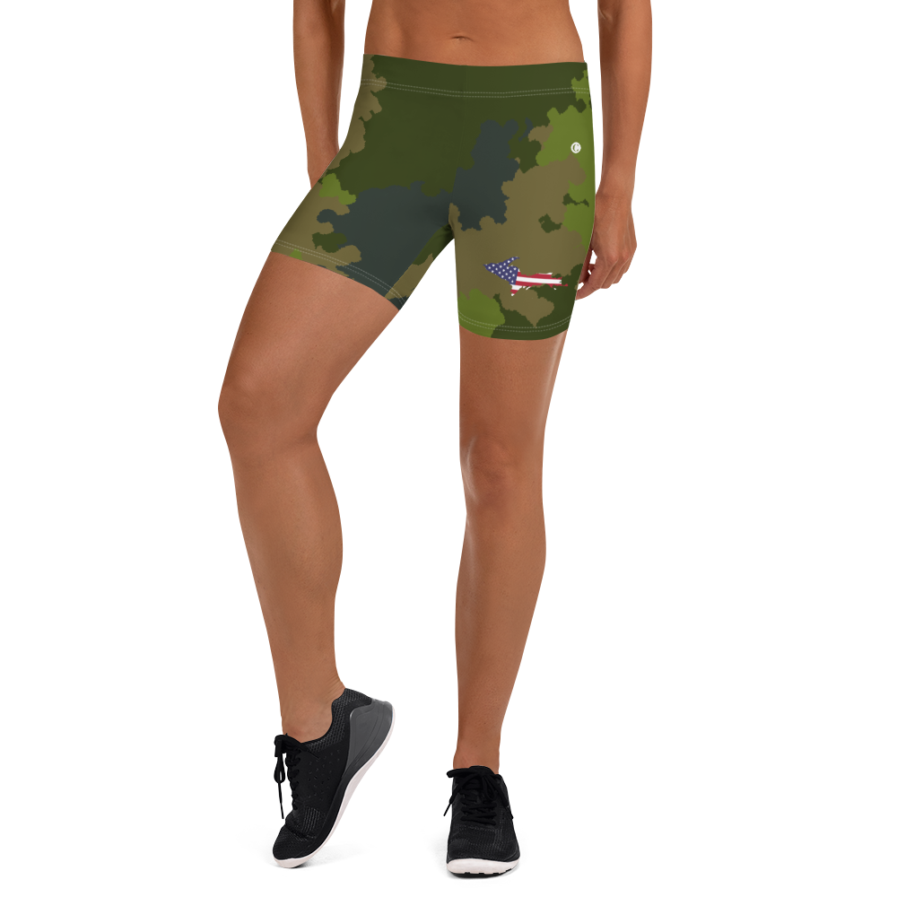 Michigan Upper Peninsula Tight Shorts (w/ UP Outline) | Woodland Camo