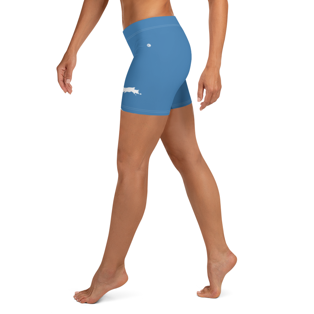 Michigan Upper Peninsula Tight Shorts (w/ UP Outline) | Lake Superior Blue