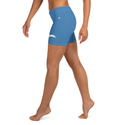 Michigan Upper Peninsula Tight Shorts (w/ UP Outline) | Lake Superior Blue