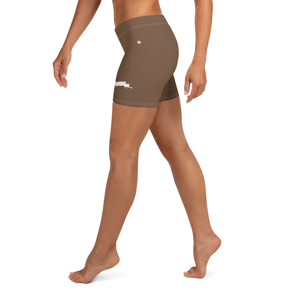 Michigan Upper Peninsula Tight Shorts (w/ UP Outline) | Coffee Color