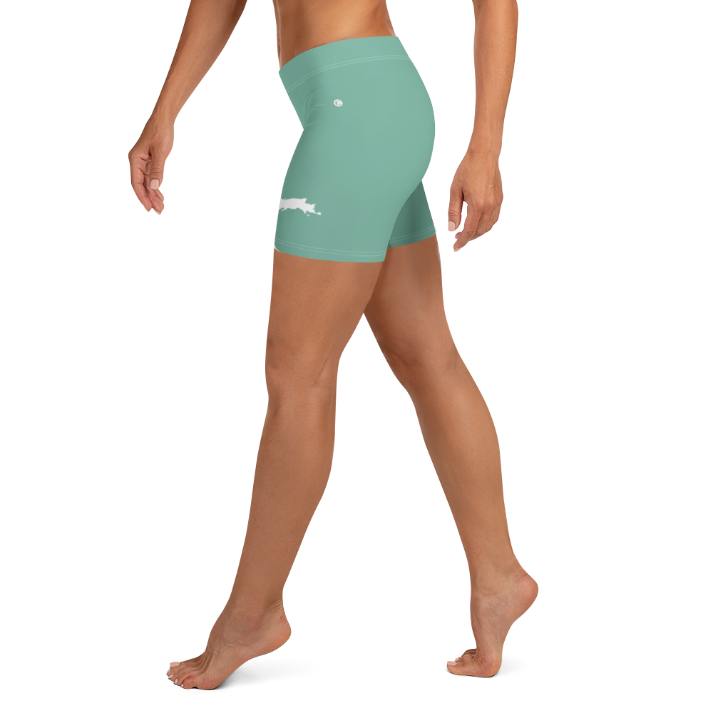 Michigan Upper Peninsula Tight Shorts (w/ UP Outline) | Metallic Mint Green