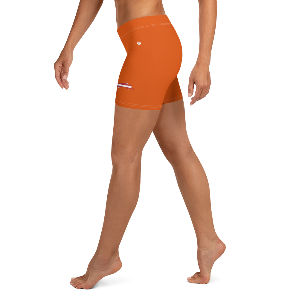 Michigan Upper Peninsula Tight Shorts (w/ UP Outline) | Maple Leaf Orange