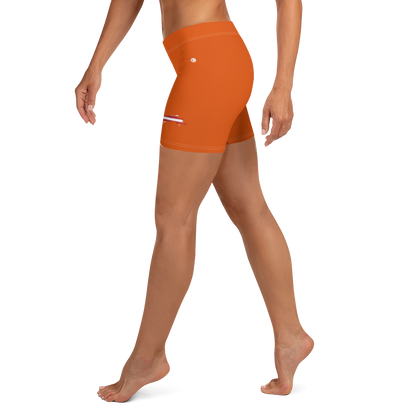 Michigan Upper Peninsula Tight Shorts (w/ UP Outline) | Maple Leaf Orange