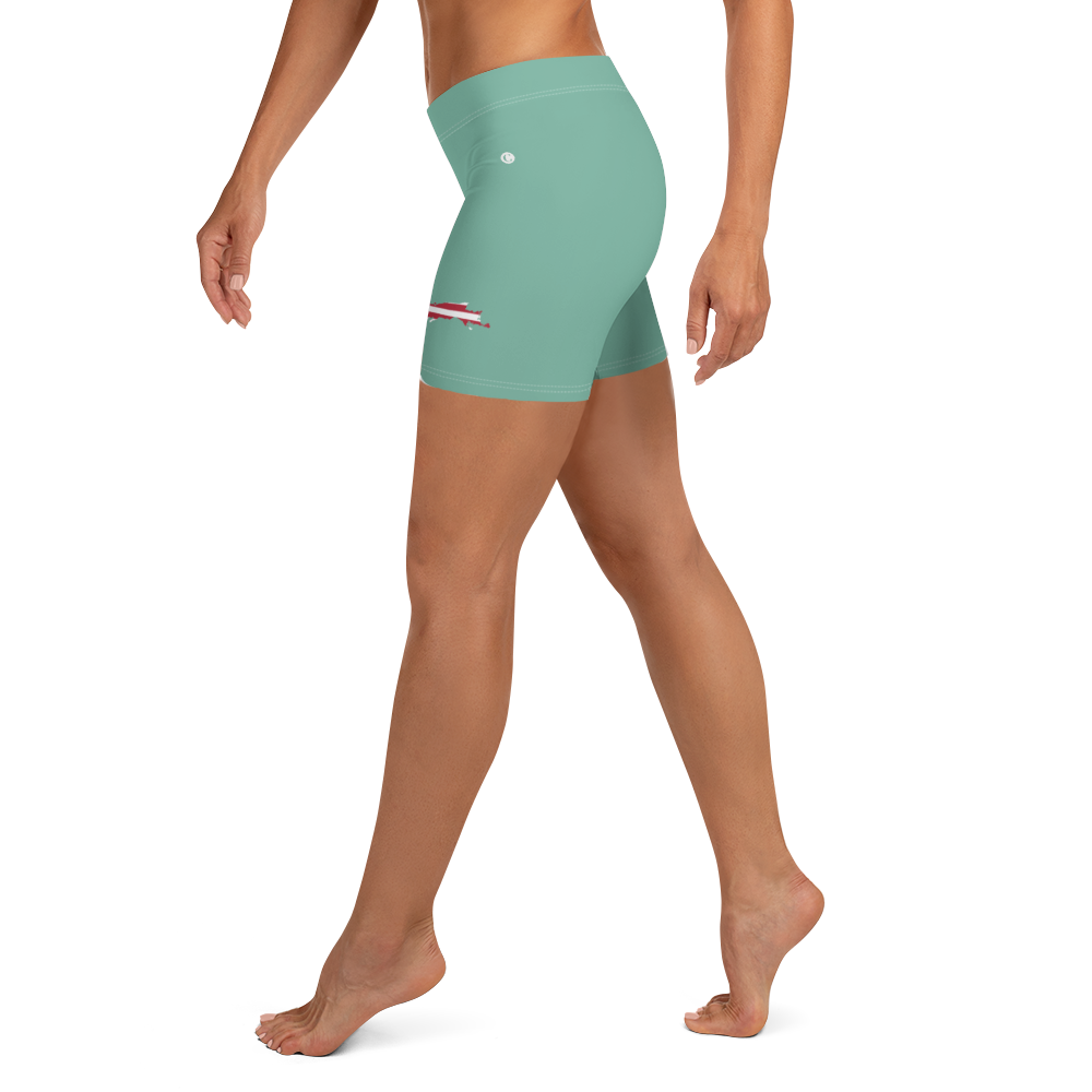 Michigan Upper Peninsula Tight Shorts (w/ UP Outline) | Metallic Mint Green