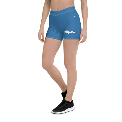 Michigan Upper Peninsula Tight Shorts (w/ UP Outline) | Lake Superior Blue