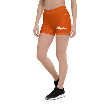 Michigan Upper Peninsula Tight Shorts (w/ UP Outline) | Maple Leaf Orange