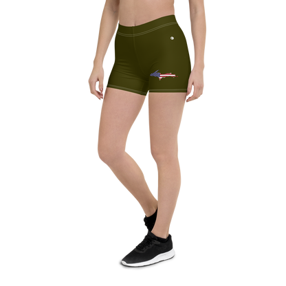 Michigan Upper Peninsula Tight Shorts (w/ UP Outline) | Military Green