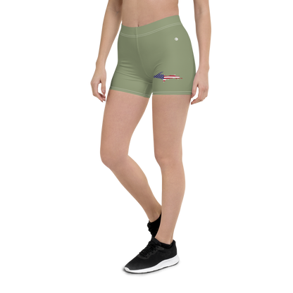 Michigan Upper Peninsula Tight Shorts (w/ UP Outline) | Beachgrass Green