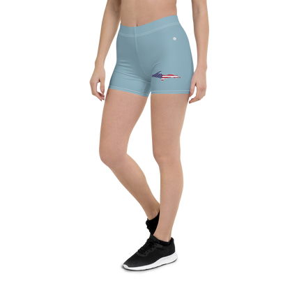 Michigan Upper Peninsula Tight Shorts (w/ UP Outline) | Opal Blue