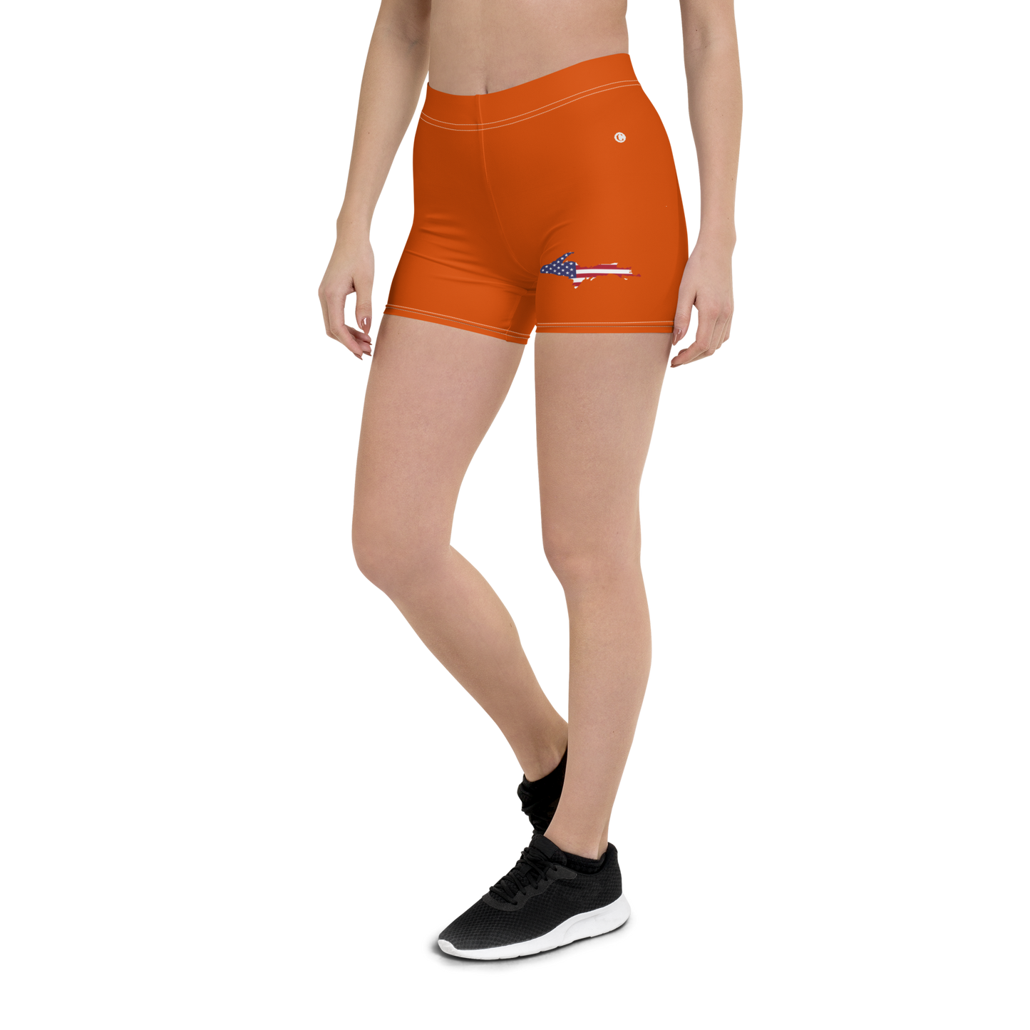 Michigan Upper Peninsula Tight Shorts (w/ UP Outline) | Maple Leaf Orange