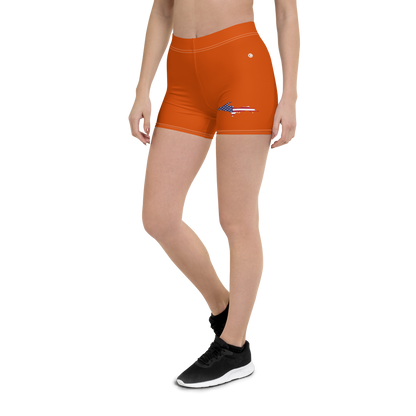 Michigan Upper Peninsula Tight Shorts (w/ UP Outline) | Maple Leaf Orange