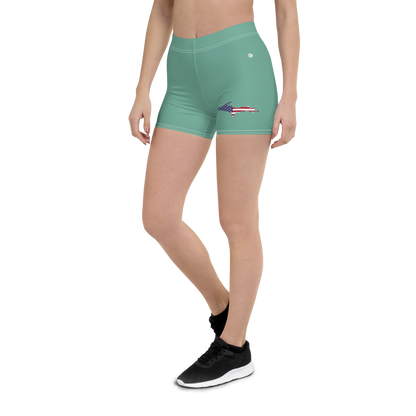 Michigan Upper Peninsula Tight Shorts (w/ UP Outline) | Metallic Mint Green