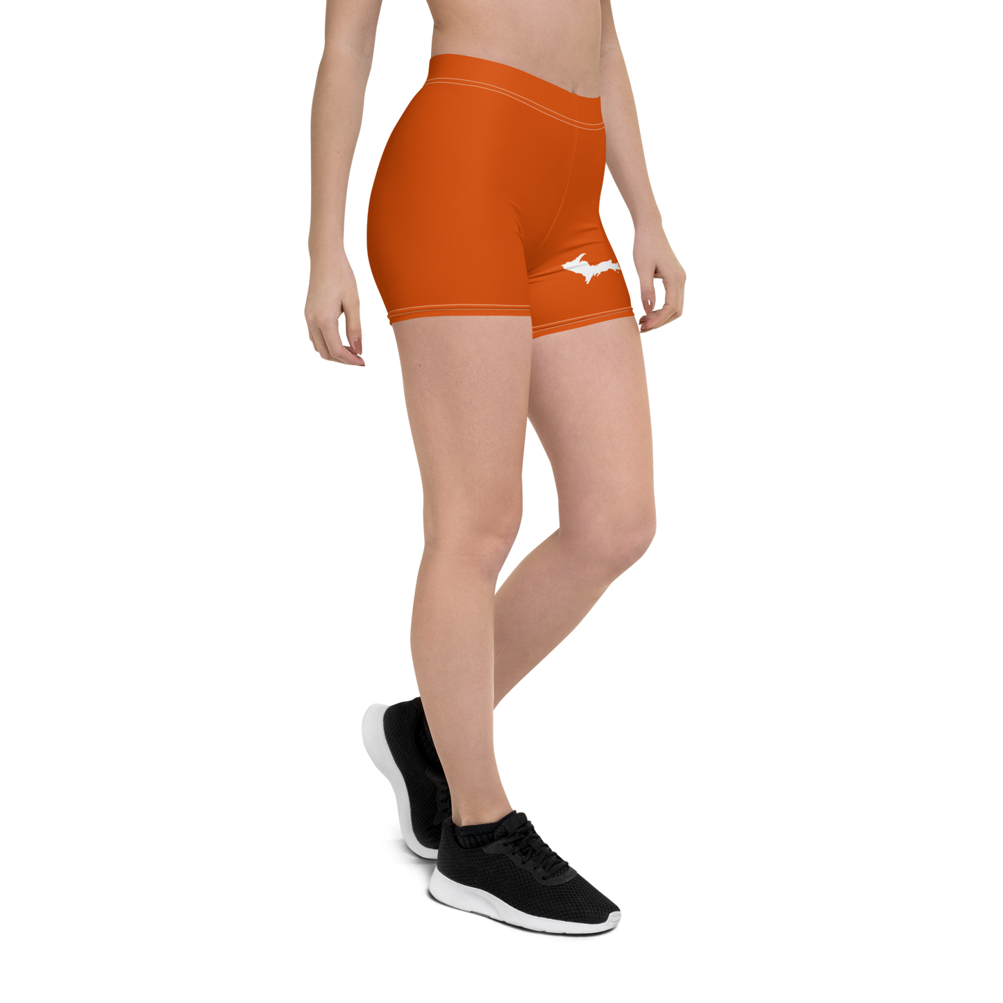 Michigan Upper Peninsula Tight Shorts (w/ UP Outline) | Maple Leaf Orange