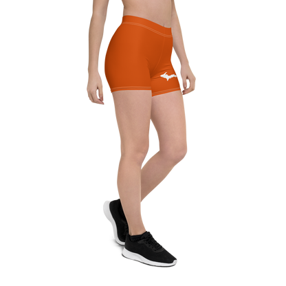 Michigan Upper Peninsula Tight Shorts (w/ UP Outline) | Maple Leaf Orange