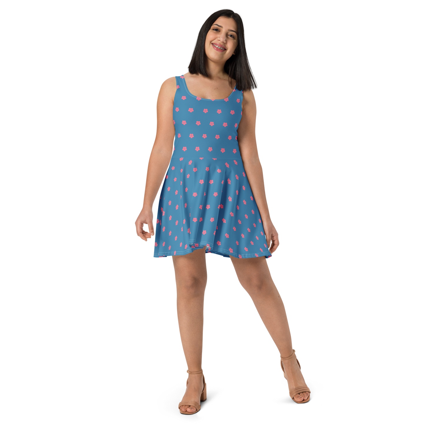 Michigan Cherry Blossom Skater Dress | Lake Michigan Blue