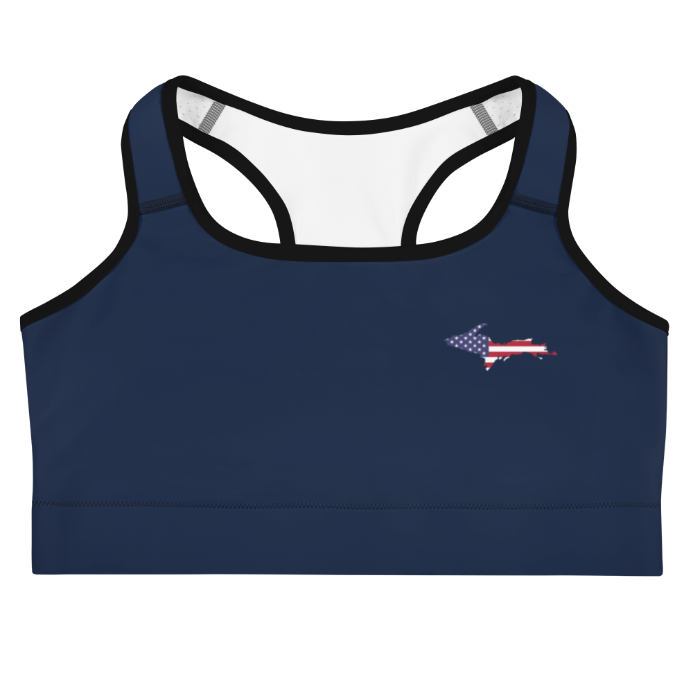 Michigan Upper Peninsula Sports Bra (w/ UP USA Flag Outline) | Navy