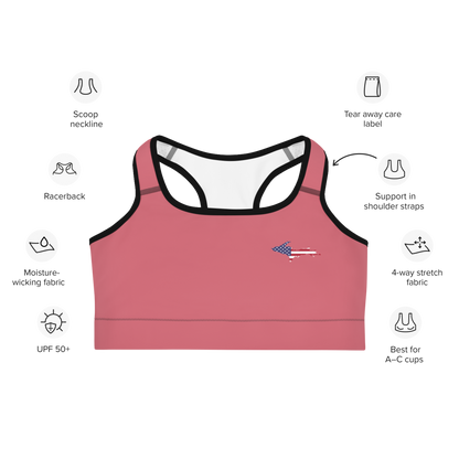 Michigan Upper Peninsula Sports Bra (w/ UP USA Flag Outline) | Watermelon Pink