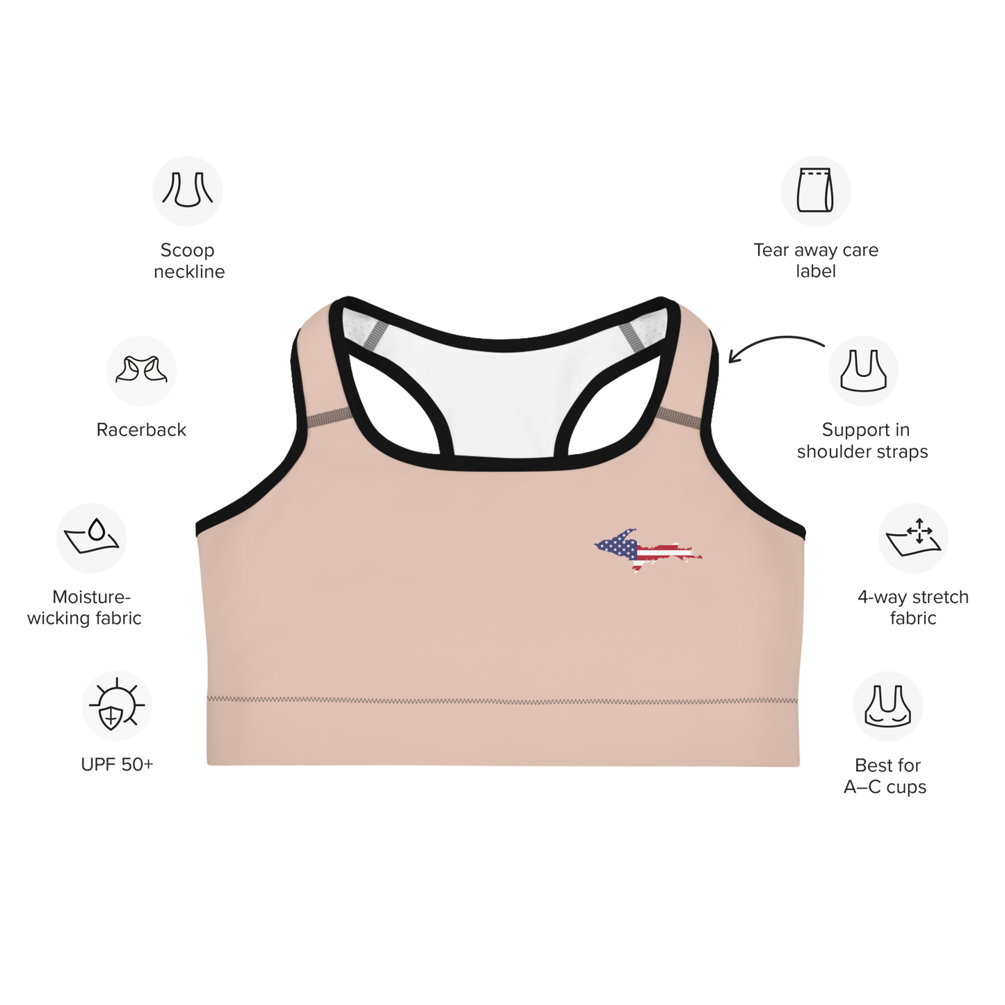 Michigan Upper Peninsula Sports Bra (w/ UP USA Flag) | Rose Gold