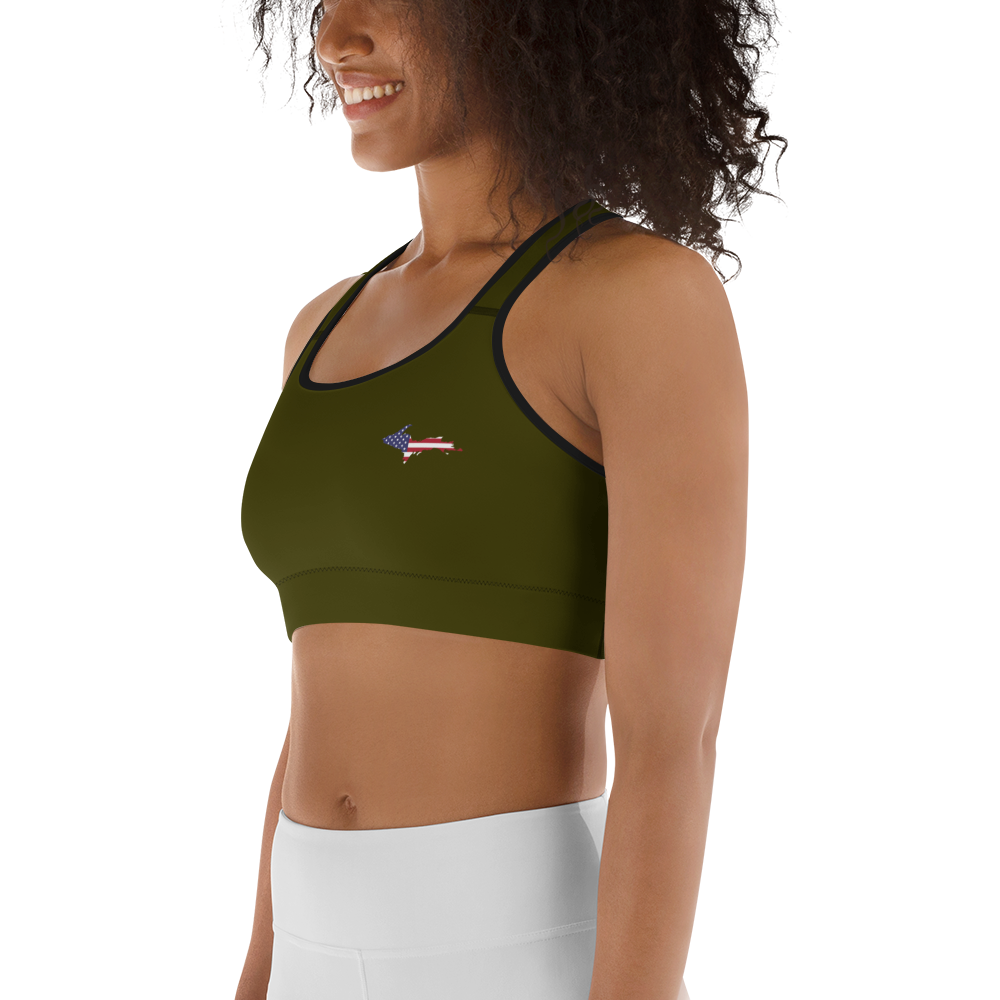 Michigan Upper Peninsula Sports Bra (w/ UP USA Flag ) | Military Green