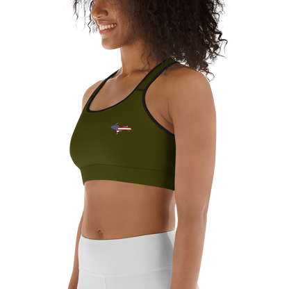 Michigan Upper Peninsula Sports Bra (w/ UP USA Flag ) | Military Green