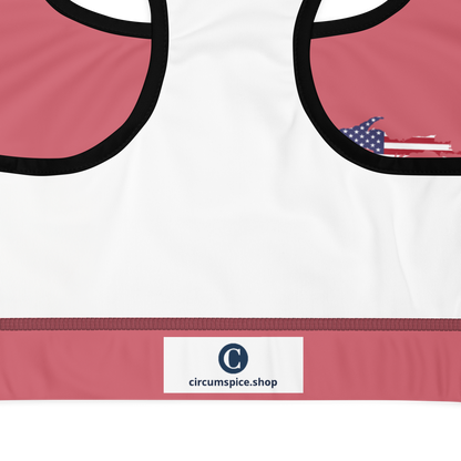 Michigan Upper Peninsula Sports Bra (w/ UP USA Flag Outline) | Watermelon Pink