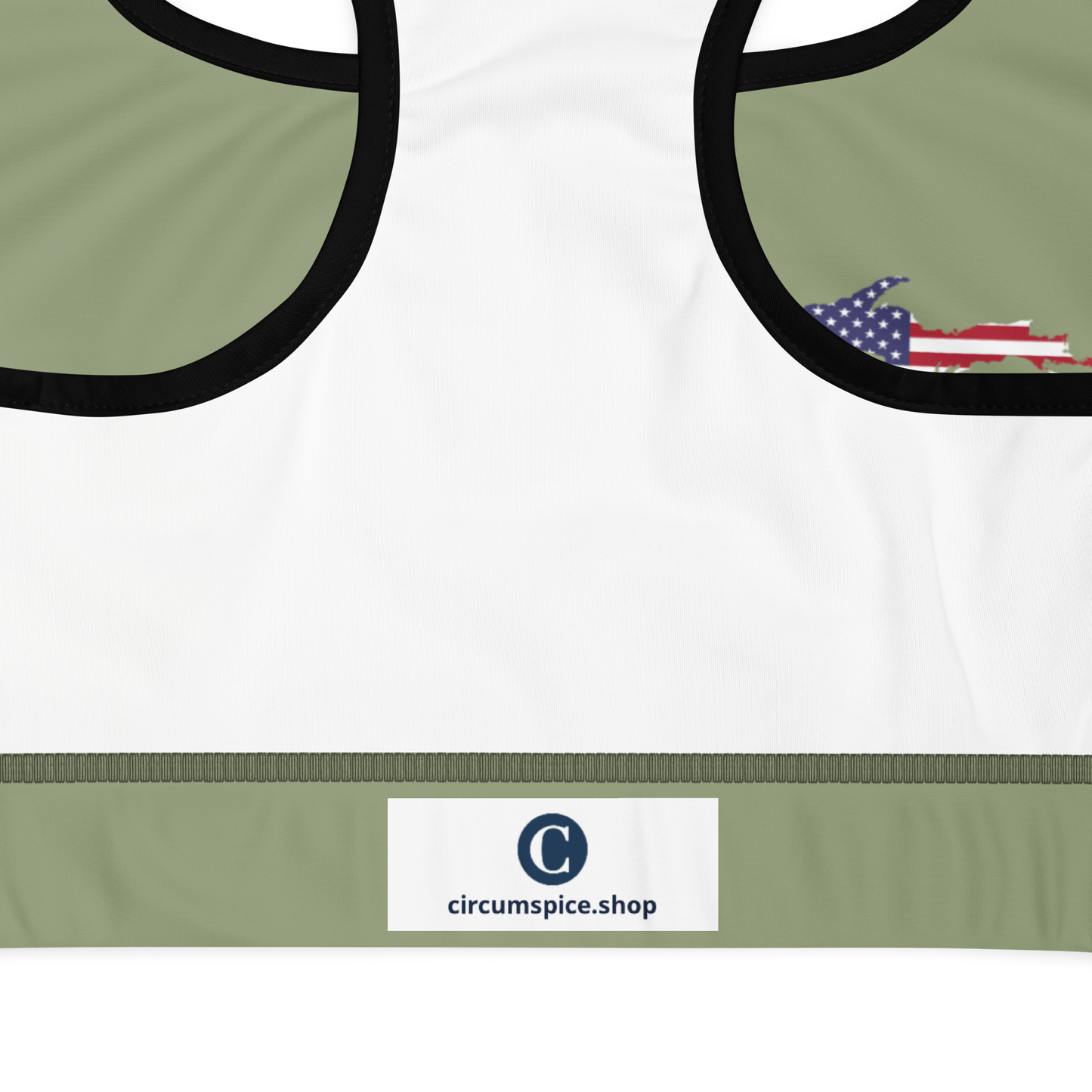 Michigan Upper Peninsula Sports Bra (w/ UP USA Flag) | Beachgrass Green