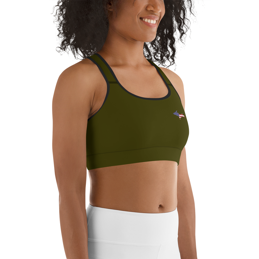 Michigan Upper Peninsula Sports Bra (w/ UP USA Flag ) | Military Green