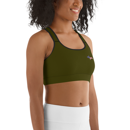 Michigan Upper Peninsula Sports Bra (w/ UP USA Flag ) | Military Green