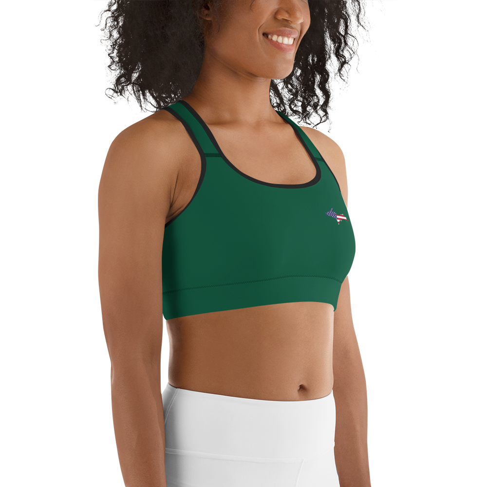 Michigan Upper Peninsula Sports Bra (w/ UP USA Flag) | Superior Green