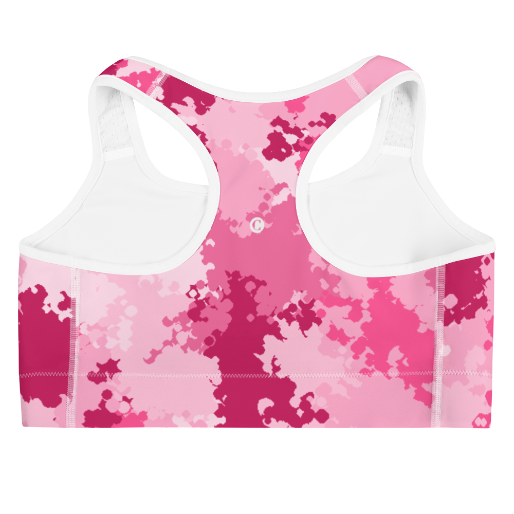 Michigan Upper Peninsula Sports Bra (w/ UP Outline) | Pink Camo