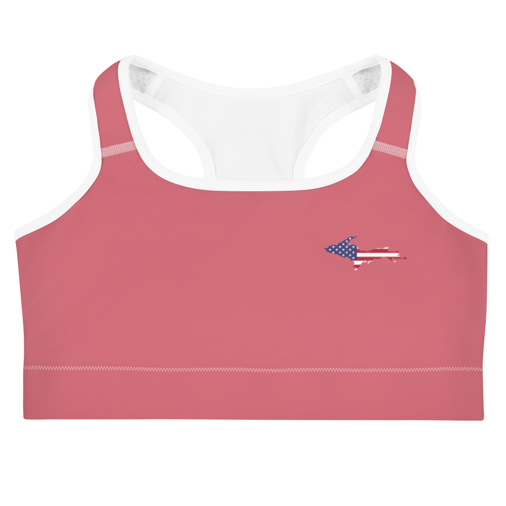 Michigan Upper Peninsula Sports Bra (w/ UP USA Flag Outline) | Watermelon Pink